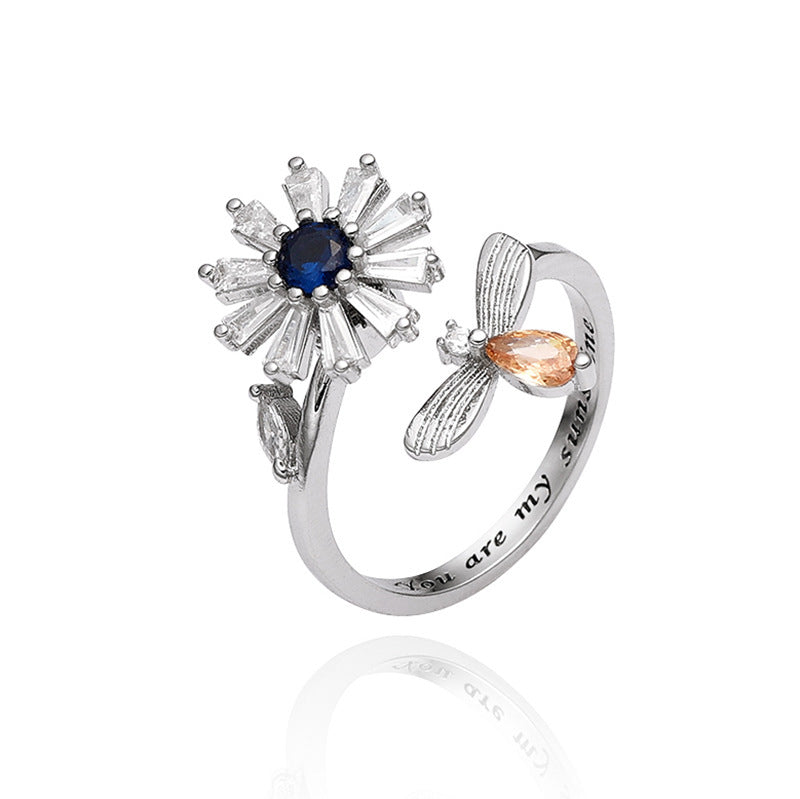 Sunflower Rotating Ring Set With Diamond Simple And Versatile