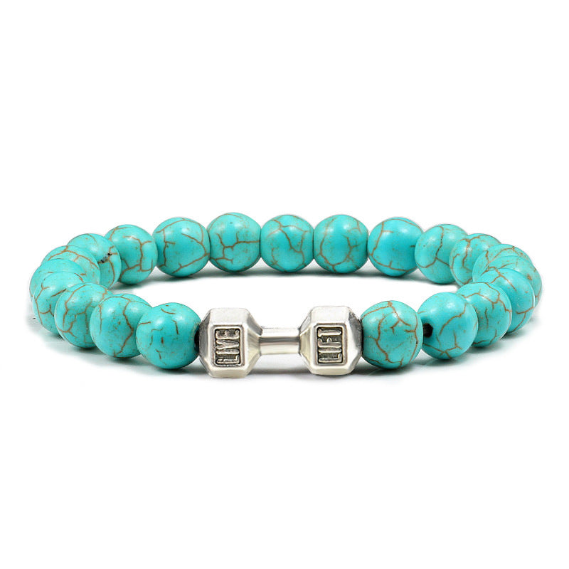 Turquoise Gun Black Alloy Barbell Bracelet