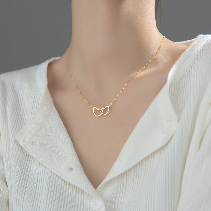 Double Heart Titanium Necklace – Elegant & Timeless