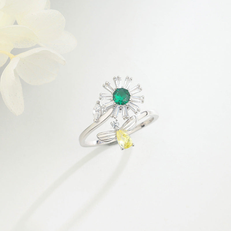 Sunflower Rotating Ring Set With Diamond Simple And Versatile