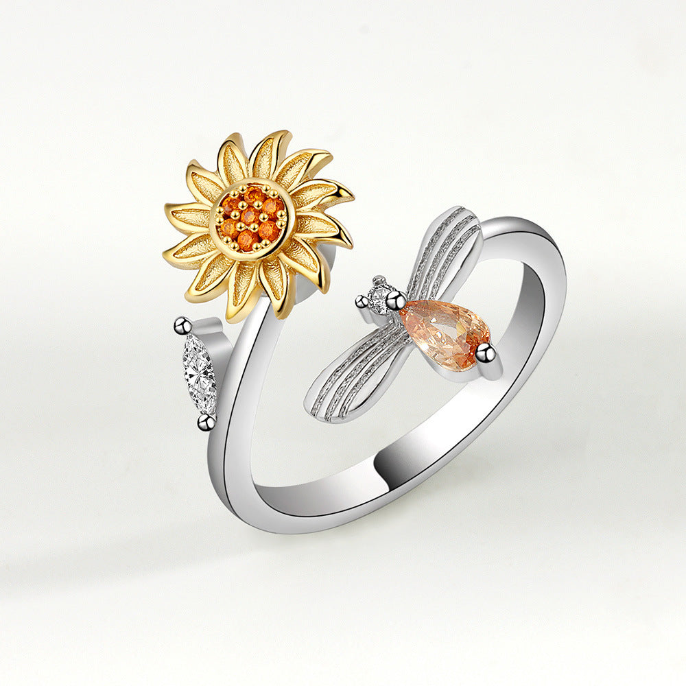 Sunflower Rotating Ring Set With Diamond Simple And Versatile