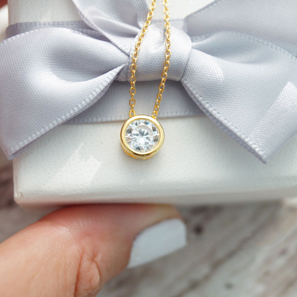 Simple gold-plated single zircon clavicle necklace