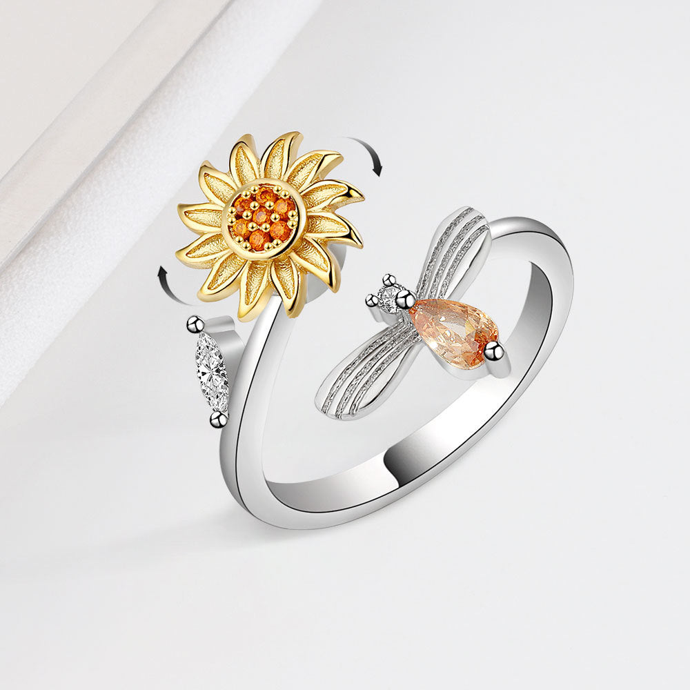 Sunflower Rotating Ring Set With Diamond Simple And Versatile