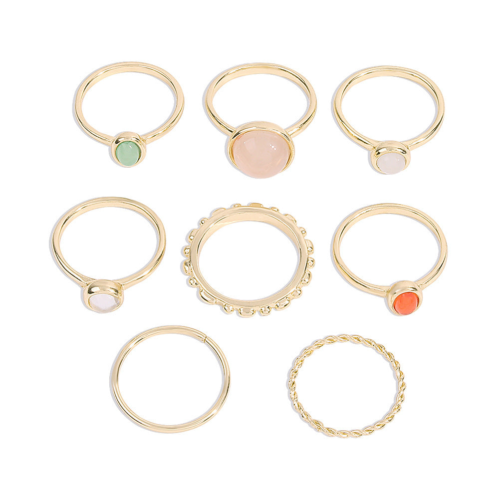 Colorful Stone Metallic Joint Rings  Women's Combination Set