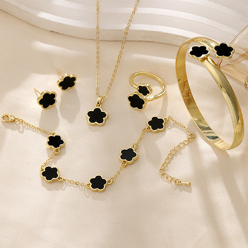 Elegant Floral Acrylic Jewelry Set Necklace, Bracelet, Ring & Earrings