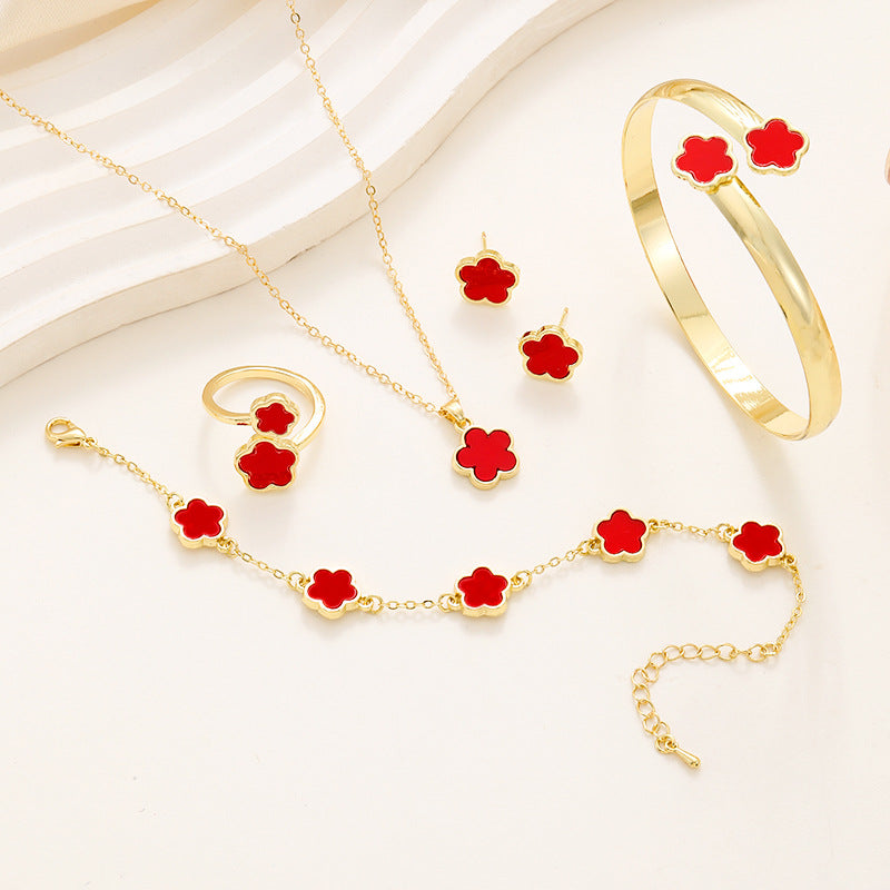 Elegant Floral Acrylic Jewelry Set Necklace, Bracelet, Ring & Earrings