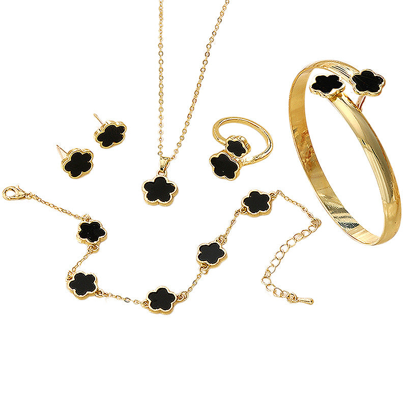 Elegant Floral Acrylic Jewelry Set Necklace, Bracelet, Ring & Earrings