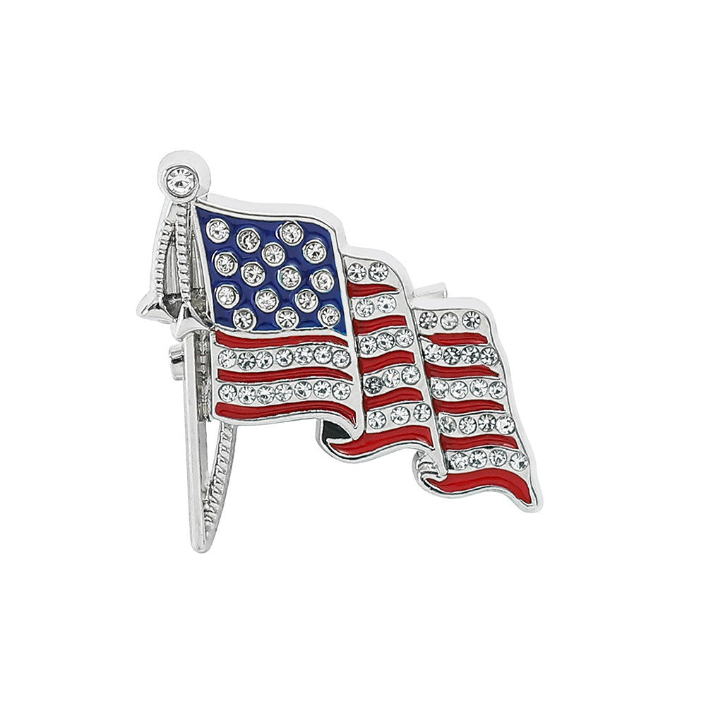 American Flag Golden M Badge Alloy Drop Oil Diamond Brooch