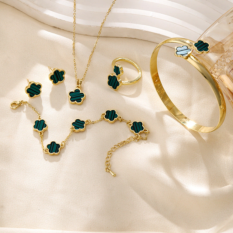 Elegant Floral Acrylic Jewelry Set Necklace, Bracelet, Ring & Earrings