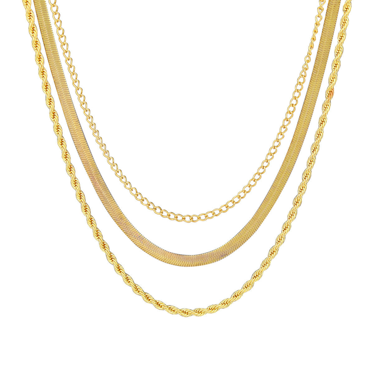 Three Basic Snake Bones Chain Twist Necklace