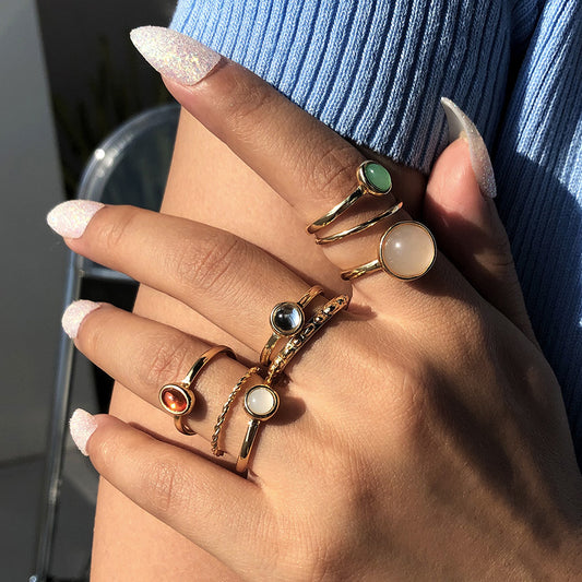 Colorful Stone Metallic Joint Rings  Women's Combination Set