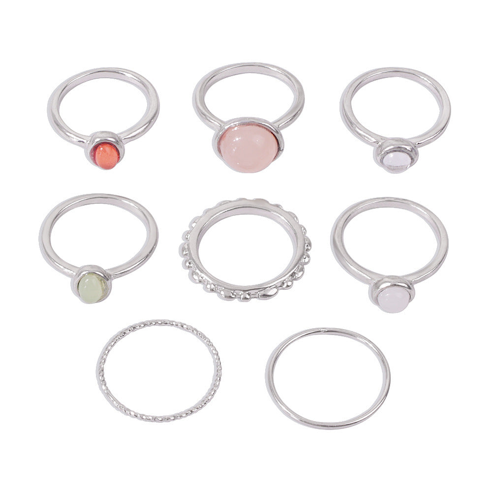 Colorful Stone Metallic Joint Rings  Women's Combination Set