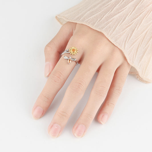 Sunflower Rotating Ring Set With Diamond Simple And Versatile