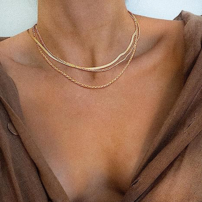 Three Basic Snake Bones Chain Twist Necklace