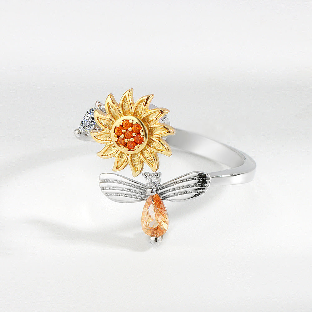 Sunflower Rotating Ring Set With Diamond Simple And Versatile