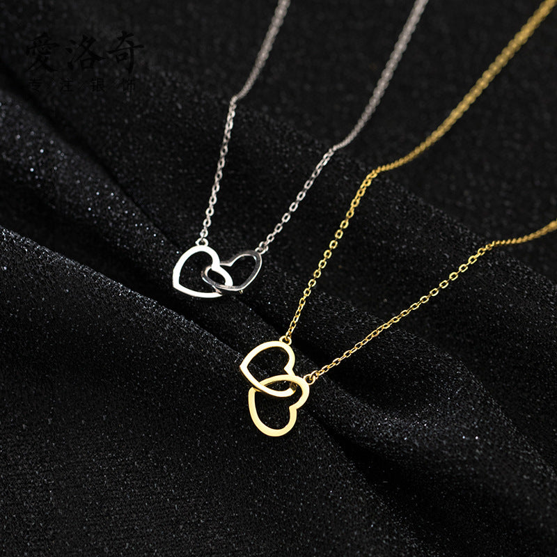 Double Heart Titanium Necklace – Elegant & Timeless